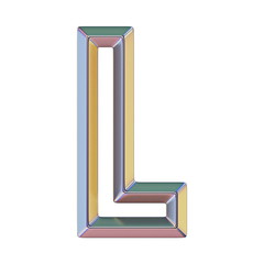Chrome font with colorful reflections Letter L 3D