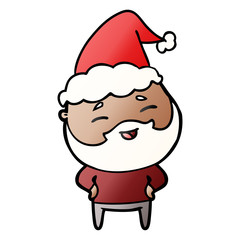 gradient cartoon of a happy bearded man wearing santa hat