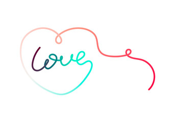 Hand drawn colorful lettering print. Love in a heart.
