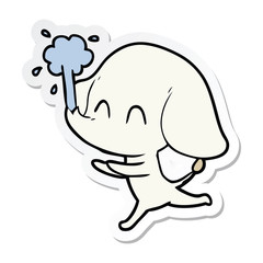 sticker of a cute cartoon elephant spouting water