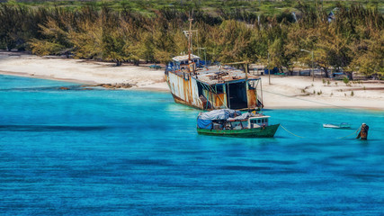 Ship wreck on the beach of Grand Turk in the Caribbean..