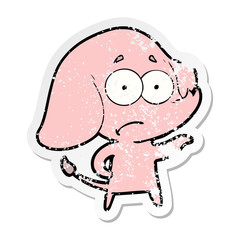 distressed sticker of a cartoon unsure elephant