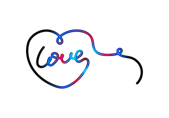 Hand drawn colorful lettering print. Love in a heart.