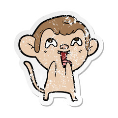 distressed sticker of a crazy cartoon monkey