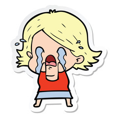 sticker of a cartoon woman crying