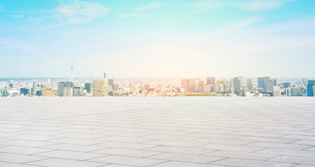 Empty asphalt road with tokyo skyline for mockup