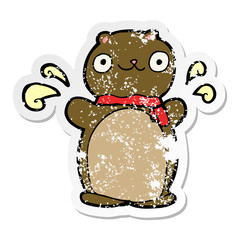 distressed sticker of a cartoon happy teddy bear