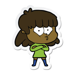 sticker of a cartoon whistling girl