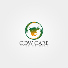 Cow farm icon template, cattle farm symbol, cow care, creative vector logo design, livestock, animal husbandry, illustration element