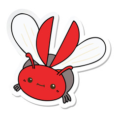 sticker of a quirky hand drawn cartoon flying beetle