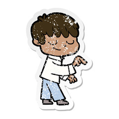 distressed sticker of a cartoon happy boy