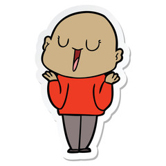 sticker of a happy cartoon bald man shrugging shoulders
