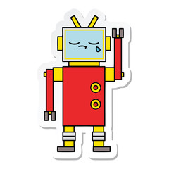 sticker of a cute cartoon crying robot