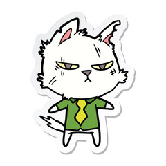 sticker of a tough cartoon cat in shirt and tie