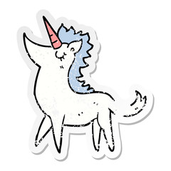distressed sticker of a cartoon unicorn