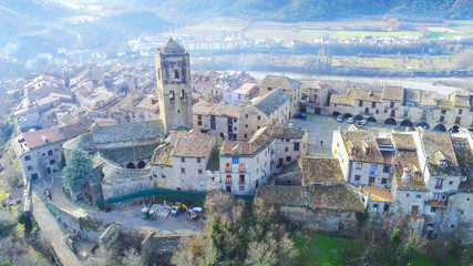 Huesca. Drone in village of Ainsa. Spain. Aerial Photo