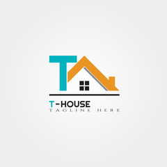 House icon template with T letter, home creative vector logo design, architecture,building and construction, illustration element
