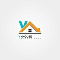House icon template with V letter, home creative vector logo design, architecture,building and construction, illustration element