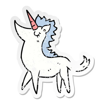 distressed sticker of a cartoon unicorn