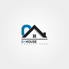 House icon template with O letter, home creative vector logo design, building and construction, illustration element