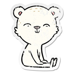 distressed sticker of a happy cartoon polar bear sitting