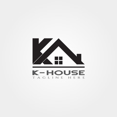 House icon template with K letter, home creative vector logo design, building and construction, illustration element