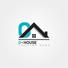 House icon template with O letter, home creative vector logo design, building and construction, illustration element