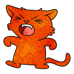 textured cartoon doodle of a screeching cat