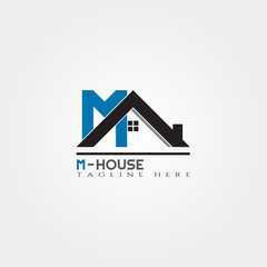House icon template with M letter, home creative vector logo design, building and construction, illustration element