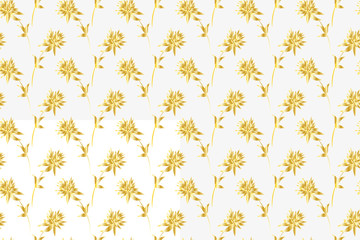 Floral pattern in scandinavian style. Clover flowers in golden gradient colors on white background. Seamless background, vector drawing. For identity designs, packaging and textile.