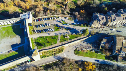 Huesca. Drone in village of Ainsa. Spain. Aerial Photo