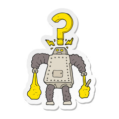 sticker of a cartoon confused robot carrying shopping