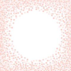 Pink circle confetti isolated on white background. Round frame with scattered confetti. Holiday background. 