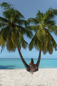 young woman on the beach saona island