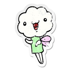 distressed sticker of a cute cartoon cloud head creature