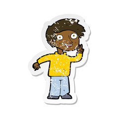 retro distressed sticker of a cartoon boy posing for photo