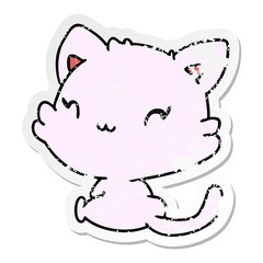 distressed sticker cartoon of cute kawaii kitten