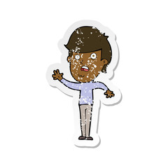 retro distressed sticker of a cartoon unhappy boy