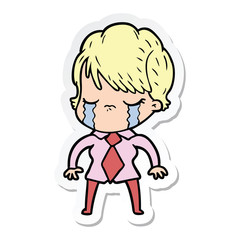 sticker of a cartoon woman crying