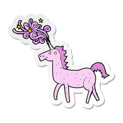 sticker of a cartoon magical unicorn