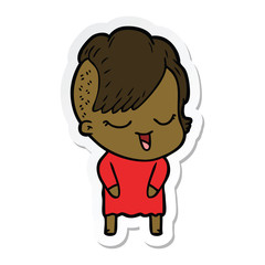 sticker of a happy cartoon girl