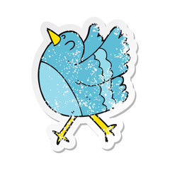 retro distressed sticker of a cartoon happy bird