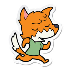 sticker of a friendly cartoon fox running