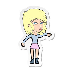 sticker of a cartoon woman playing it cool