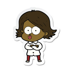 sticker of a cartoon girl pouting