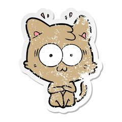 distressed sticker of a cartoon surprised cat