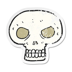 retro distressed sticker of a cartoon skull