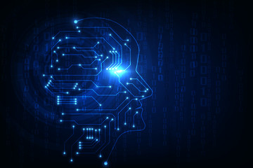 Artificial intelligence. Abstract geometric Human head outline with circuit board. Technology and engineering concept background. Vector illustration