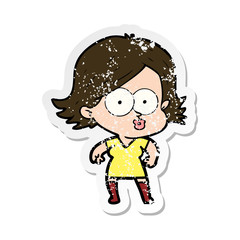 distressed sticker of a cartoon girl pouting
