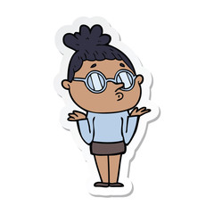sticker of a cartoon woman wearing glasses